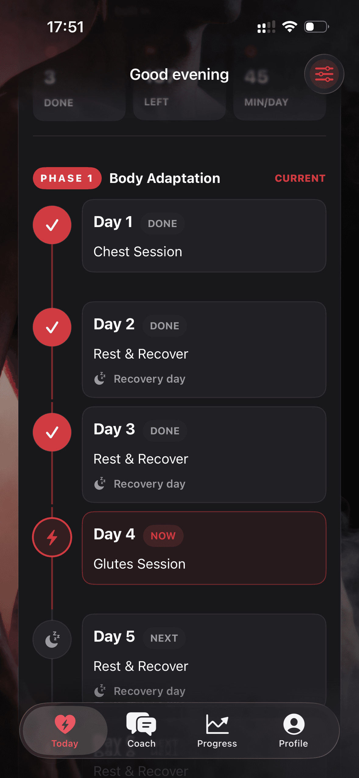 Home Screen Journey in the Fitnic iOS app