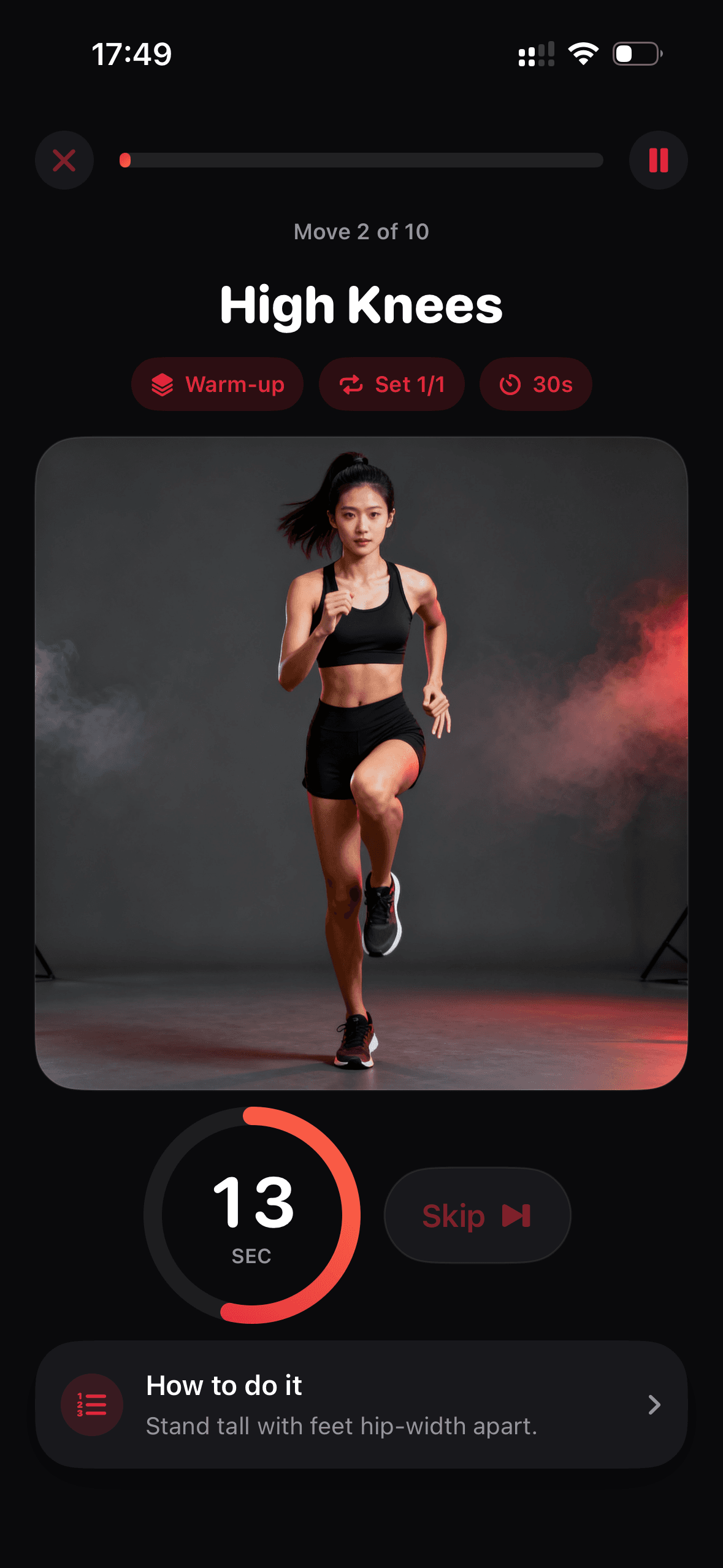 Workout Exercise 1 in the Fitnic iOS app