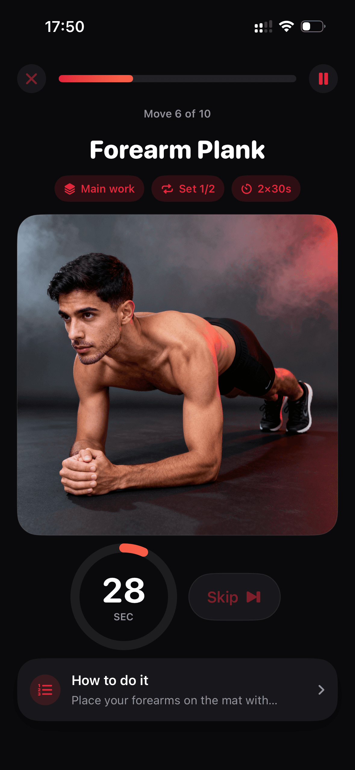 Workout Exercise 4 in the Fitnic iOS app